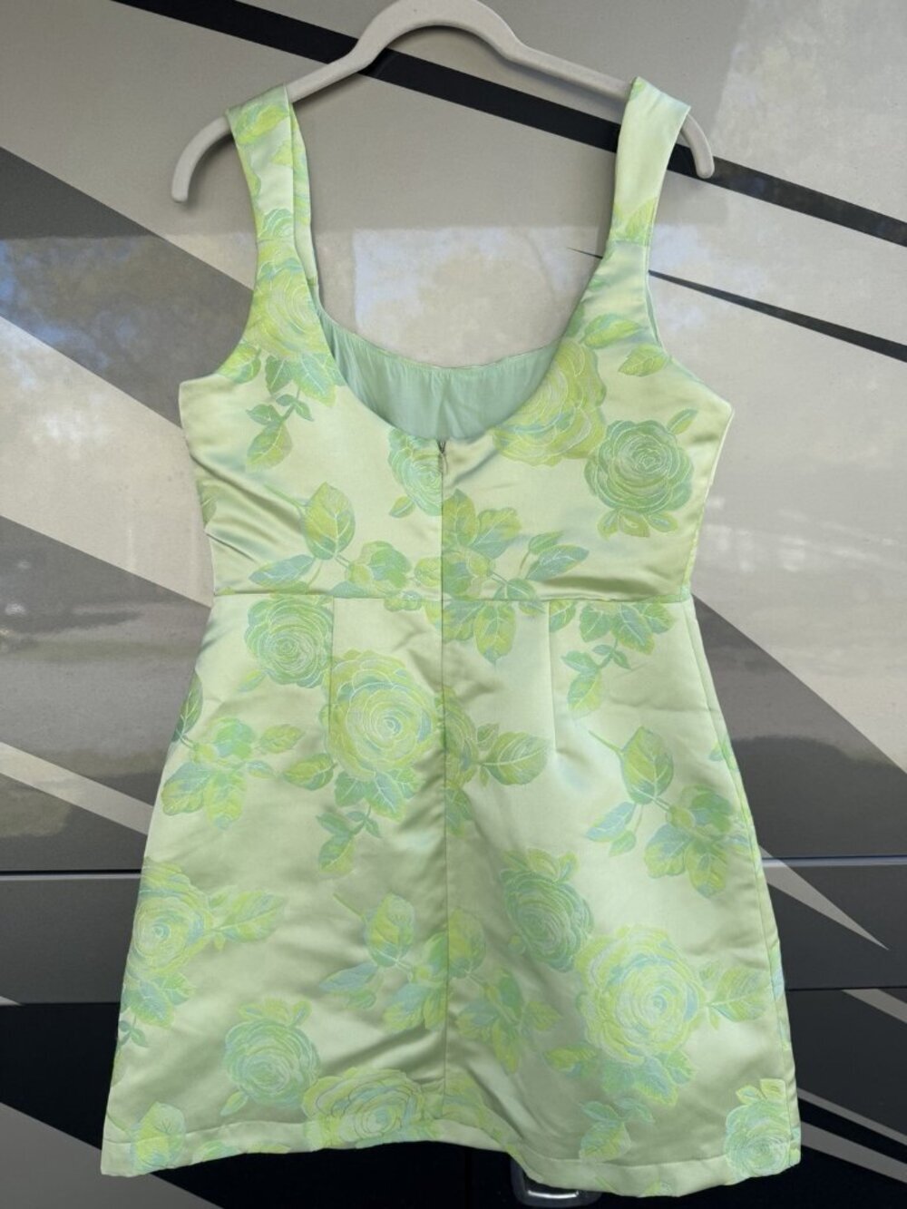 Lulus Brighter Side light green floral satin jacquard mini dress wedding M - Picture 10 of 14